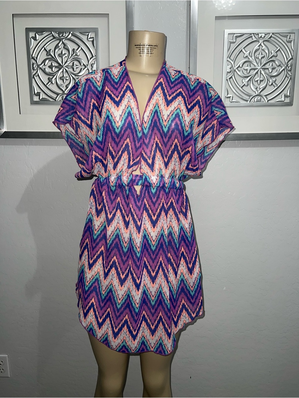 Miken Purple Multicolor Chevron V-Neck Swim Coverup